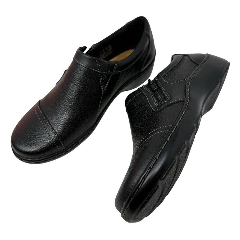 CLARKS Women's Size 5.5 Cora Giny Cushioned Zip Leather black Loafer Flats New